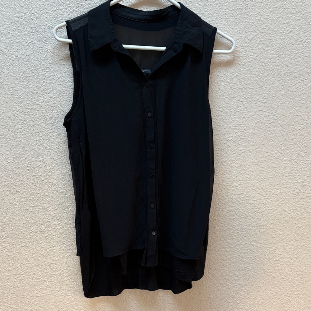 Ann Taylor Sleeveless Black Button-Front Shirt